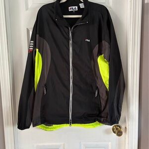 Fila Men's Black and Neon Yellow Windbreaker